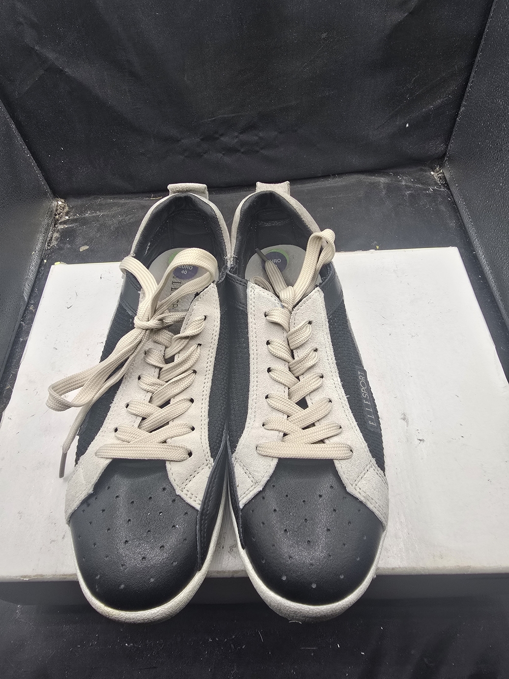 Women's Black and Cream Low-Top Lace-Up Sneakers